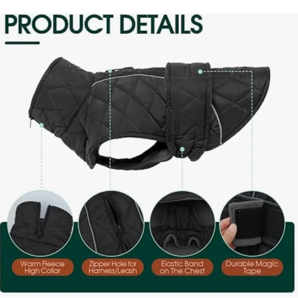 NWT Thermal Fleece Lined Dog Coat Grey M Reflective Winter Jacket Harness Hole